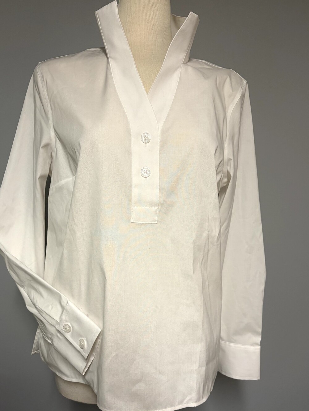 Talbots White Stand-Collar Cotton Popover Shirt